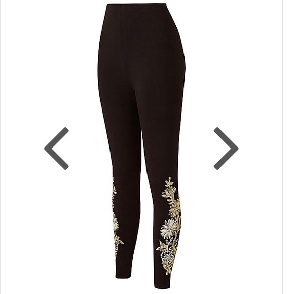 🍂🍁 Simply Be Gold Applique Black Legging Sz 10 - Picture 3 of 9